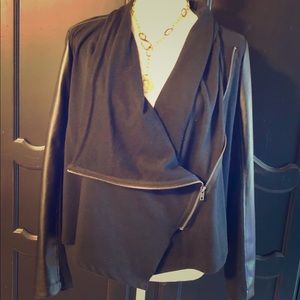 Black Light Jacket / Shirt w Faux Leather Sleeves